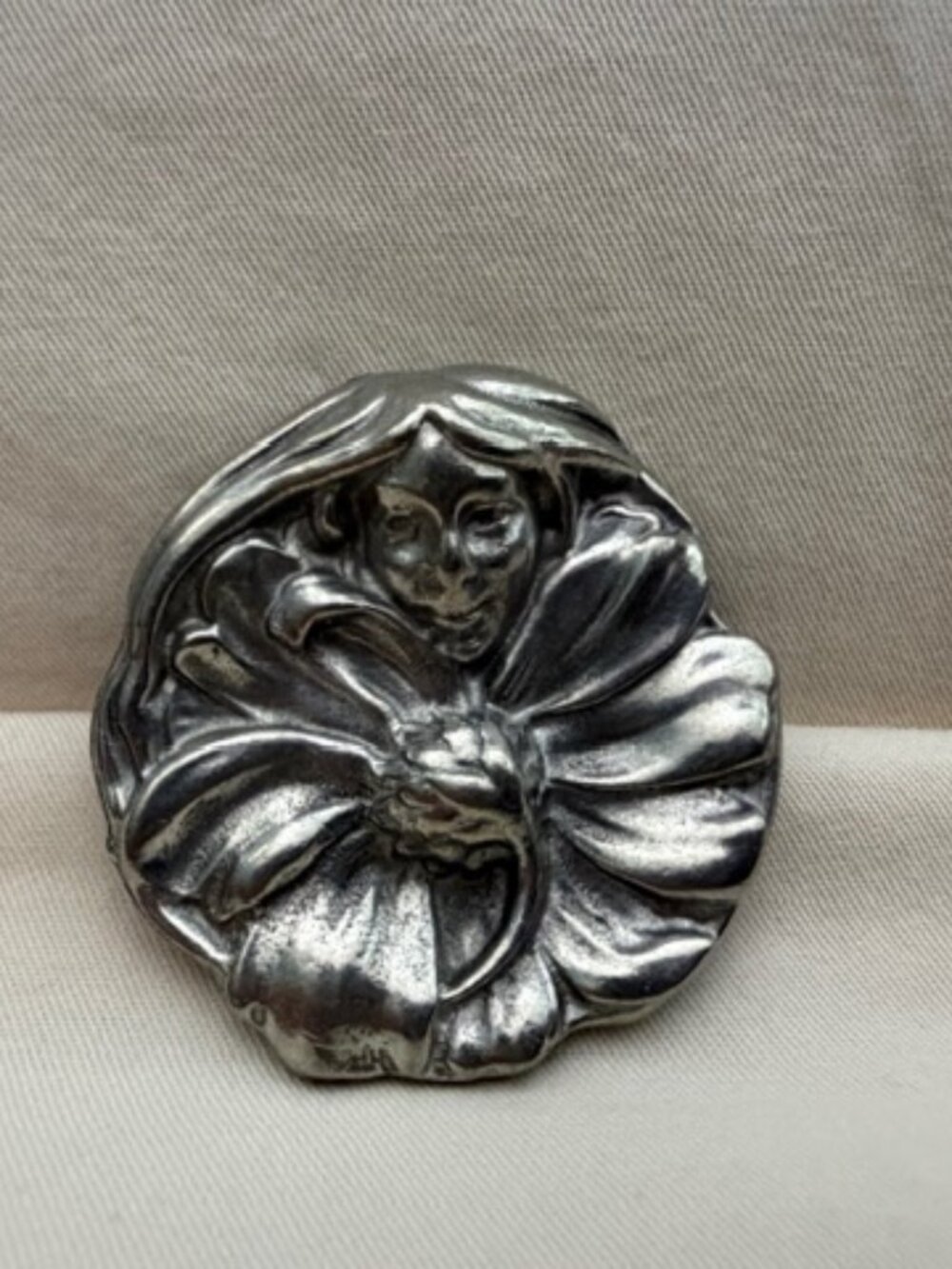 Vintage Pewter Fairy Lady Brooch Pin
